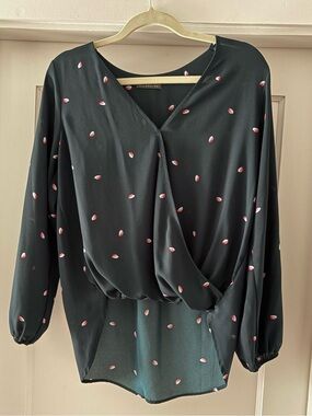West Kei Turquoise Blouse with Pink Dot Print